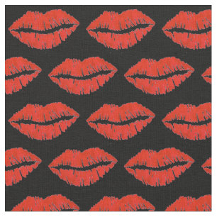 Black Red Lips Lipstick Kiss Print Valentine Love Fabric