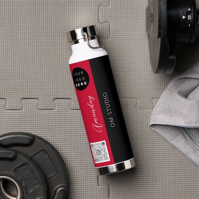 Black Red Logo Qr  Code Geometry Name Water Bottle (Gym)