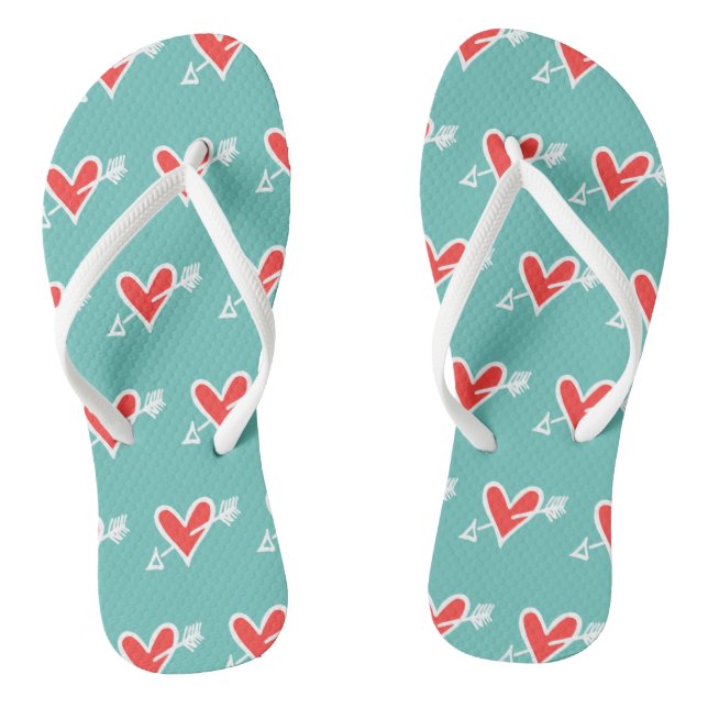 Black & Red Love Heart Flip Flops  (Footbed)
