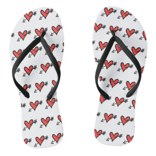 Black & Red Love Heart Flip Flops 