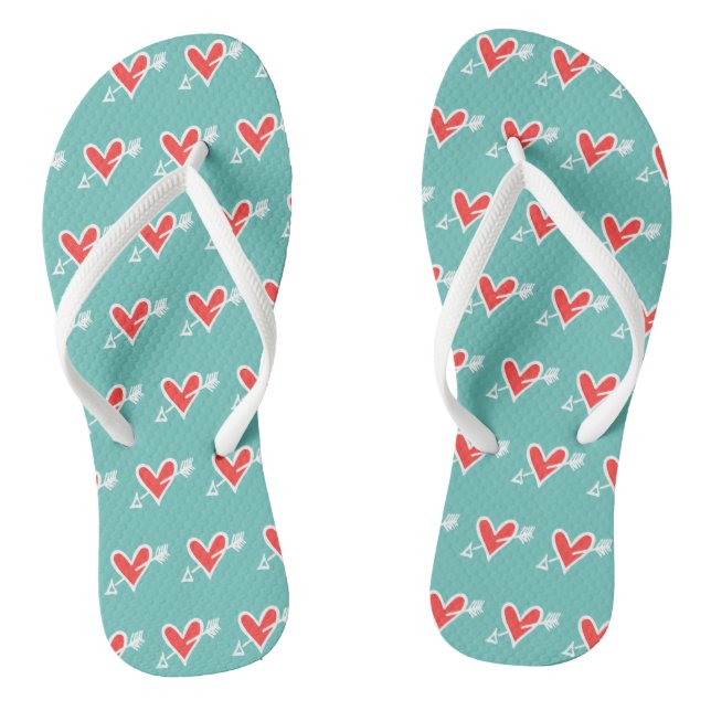 Black & Red Love Heart Flip Flops  (Footbed)