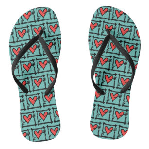 Black & Red Love Heart Flip Flops 