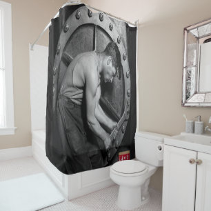 black red love mechanic showercurtain