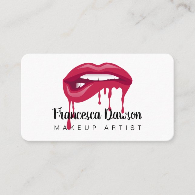 Black & Red Make Up Artist Lips Business Cards (Front)