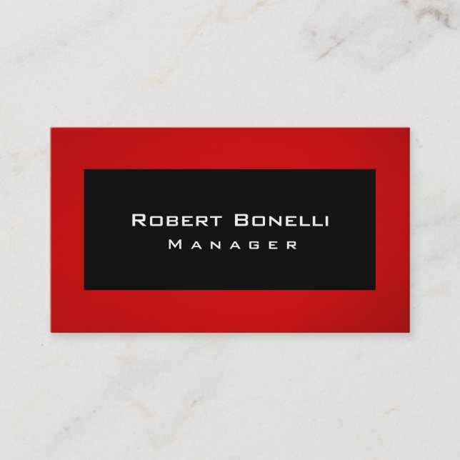 Black Red Manager Modern Plain Business Card (Front)