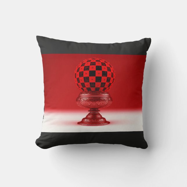 Black & Red Mandy Ball On Metallic Rose Base Throw Pillow (Front)