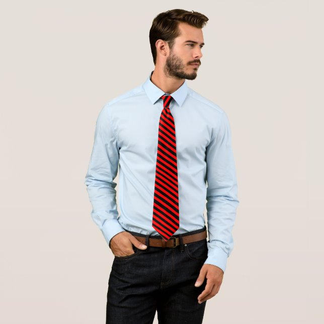 Black & Red Maserati Style Stripe Sport Necktie (In Situ)