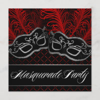 Black Red Mask Masquerade Ball Party Invitations