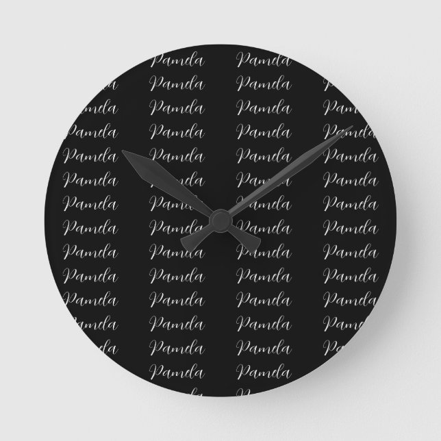 Black Red Minimalist Add Name Personalized Round Clock (Front)
