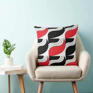 Black Red Modern Geometric Pattern Throw Pillow