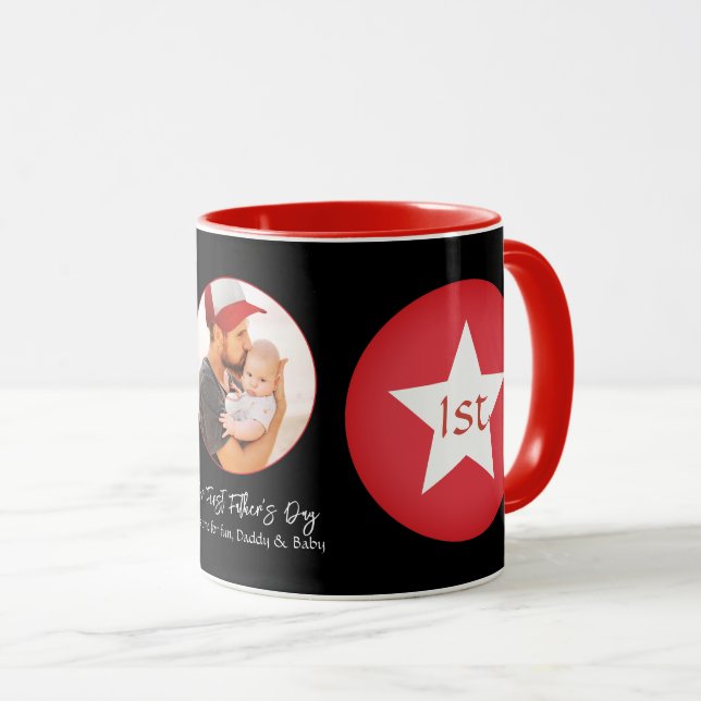 Black Red Modern Simple Cool Dad First Fathers Day Mug (Front Right)