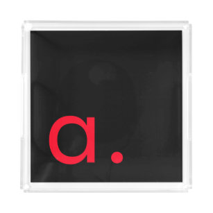 Black Red Monogram Initial Letter Modern Plain Acrylic Tray