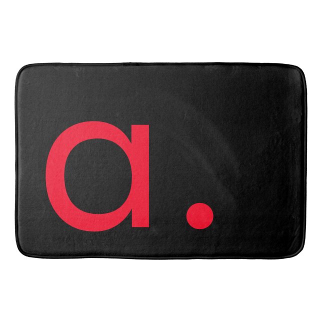 Black Red Monogram Initial Letter Modern Plain Bath Mat (Front)