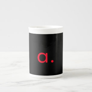 Black Red Monogram Initial Letter Modern Plain Bone China Mug