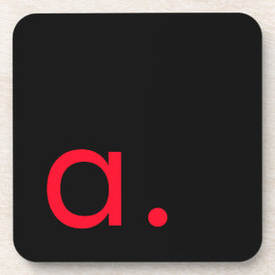 Black Red Monogram Initial Letter Modern Plain Coaster