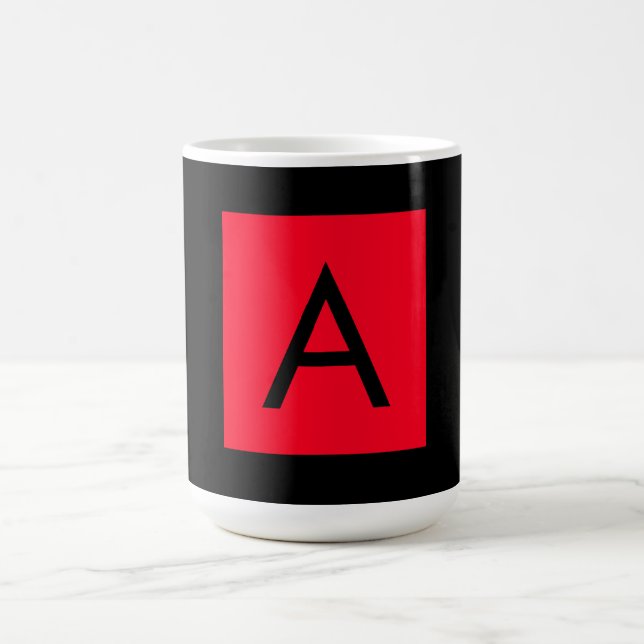 Black Red Monogram Initial Letter Modern Plain Coffee Mug (Center)