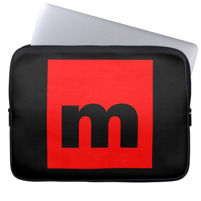 Black Red Monogram Initial Letter Modern Plain Laptop Sleeve (Front)