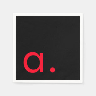 Black Red Monogram Initial Letter Modern Plain Napkin