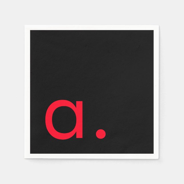 Black Red Monogram Initial Letter Modern Plain Napkin (Front)