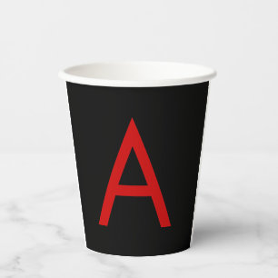 Black Red Monogram Initial Letter Modern Plain Paper Cups