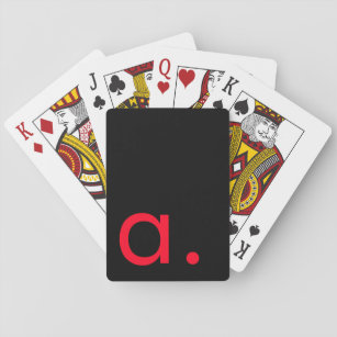 Black Red Monogram Initial Letter Modern Plain Playing Cards