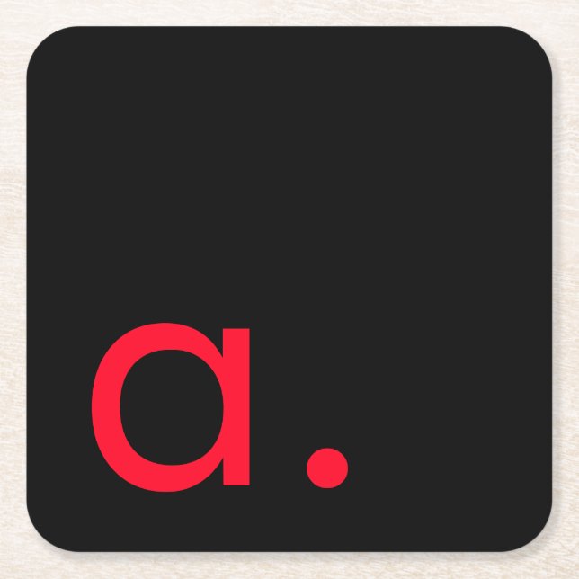 Black Red Monogram Initial Letter Modern Plain Square Paper Coaster (Front)