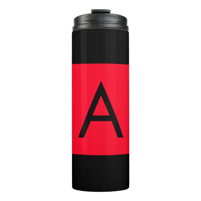 Black Red Monogram Initial Letter Modern Plain Thermal Tumbler (Front)