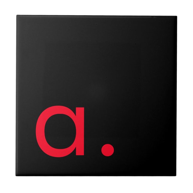 Black Red Monogram Initial Letter Modern Plain Tile (Front)