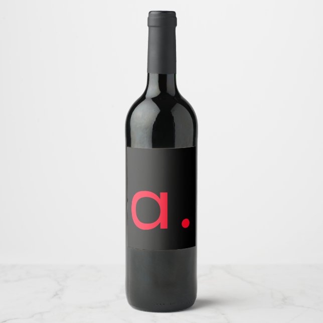 Black Red Monogram Initial Letter Modern Plain Wine Label (Front)