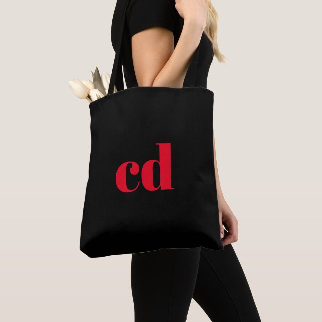 Black red monogram initials elegant modern tote bag (Close Up)