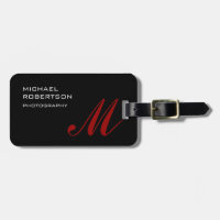 Black Red Monogram Initials Plain Minimalist