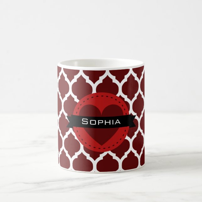 Black Red Moroccan Lattice Pattern Coffee Mug (Center)
