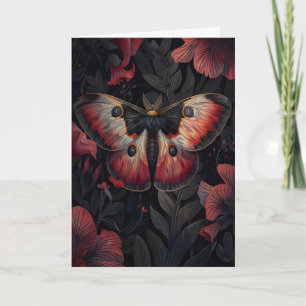 Black Red Moth Print Dark Botanical , Dark Card