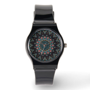 Black Red Orange Blue Boho Mandala Watch