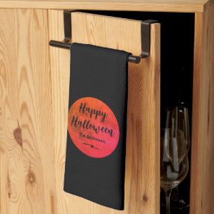 Black Red Orange Scary Full Moon Happy Halloween Kitchen Towel