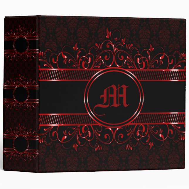 Black & Red Ornate Gothic Monogrammed  Binder (Front/Spine)