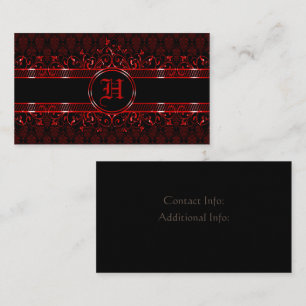 Black & Red Ornate Gothic Monogrammed  Business Card