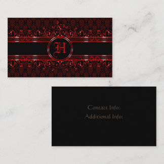 Black & Red Ornate Gothic Monogrammed  Business Card