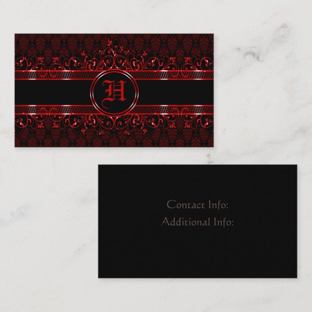 Black & Red Ornate Gothic Monogrammed  Business Card (Front/Back)