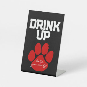 Black & Red Pawprint Drink Table Graduation Pedestal Sign