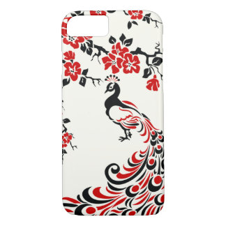 Black, red peacock & cherry blossoms iPhone 8/7 case