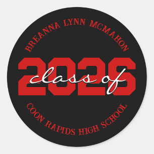 Black & Red Personalized Graduation Stickers
