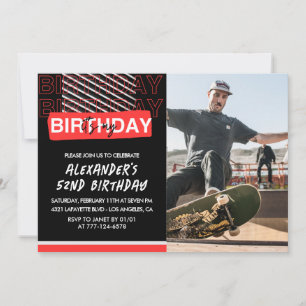  Black Red Photo Men 52nd birthday invitations 