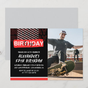  Black Red Photo Men 57th birthday invitations 