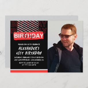  Black Red Photo Men 61st birthday invitations 