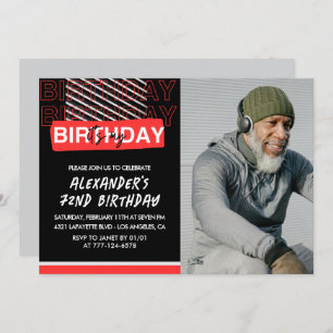  Black Red Photo Men 72nd birthday invitations 