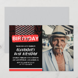  Black Red Photo Men 86th birthday invitations 