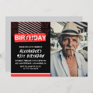  Black Red Photo Men 91st birthday invitations 