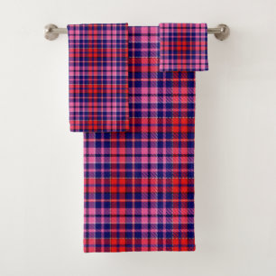 Black Red Pink Plaid Tartan Design  Bath Towel Set