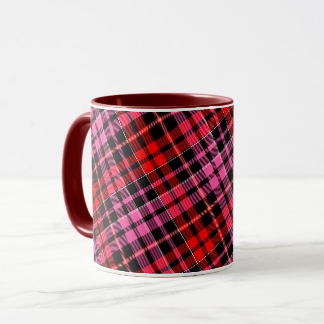 Black Red Pink Plaid Tartan Design  Mug (Front Left)